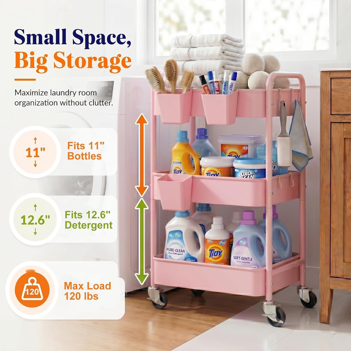 2 Tier Small Rolling Cart Metal with Wheels, White Under Desk Storage Cart on Wheels, Short Utility Roller Caddy Carts Organizer for Art,Craft,Pantry,Bathroom, Two Tiered Shelf Trolley,22 Inches Tall