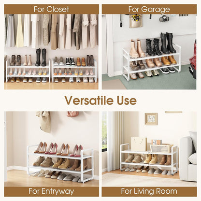 SAYZH Expandable Shoe Rack for Closet, Adjustable Metal Shoe Organizer with Sturdy Mesh Shelves for Boots & Heels, Stackable Shoe Storage for Entryway, Garage, Small Spaces (Black, 2-Tier)