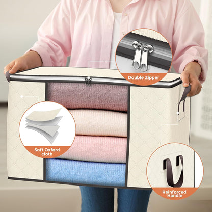 90L Large Storage Bags, 6 Pack Clothes Storage Bins Foldable Closet Organizers Storage Containers with Reinforced Handle for Clothing, Blanket, Comforters, Bed Sheets, Pillows and Toys (Gray)