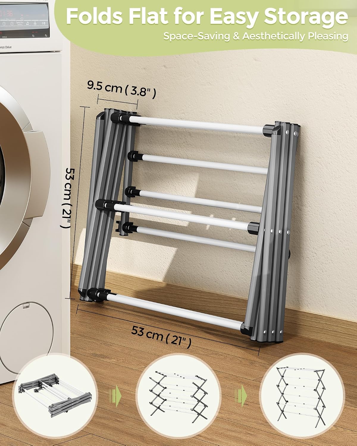 APEXCHASER Drying Rack Clothing - 3 Tier Metal Clothes Drying Rack Collapsible, Laundry Drying Rack Expandable, Small Clothe Airer for Baby Clothes Towel Bib Sock Indoor Outdoor Use(White)