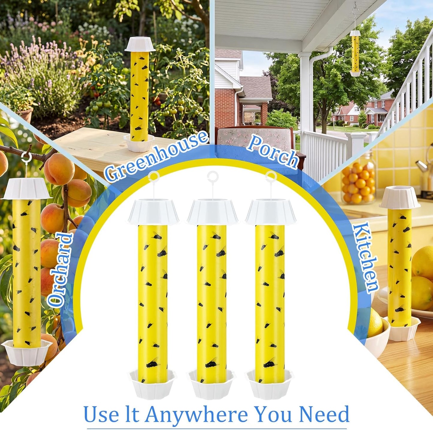 Qualirey 12 Pcs Sticky Fly Trap Fly Stick Indoor Outdoor Long Lasting Hanging Flies Bug Catcher Paper Tape Strips with Hook for Wasps Gnats Bug Insects Fruit Flies Mosquitoes (Stylish-3,Yellow)