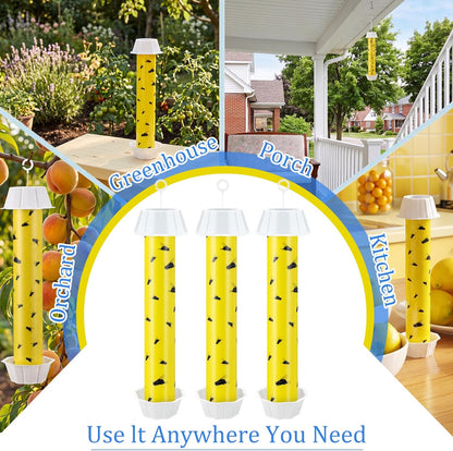 Qualirey 12 Pcs Sticky Fly Trap Fly Stick Indoor Outdoor Long Lasting Hanging Flies Bug Catcher Paper Tape Strips with Hook for Wasps Gnats Bug Insects Fruit Flies Mosquitoes (Stylish-3,Yellow)