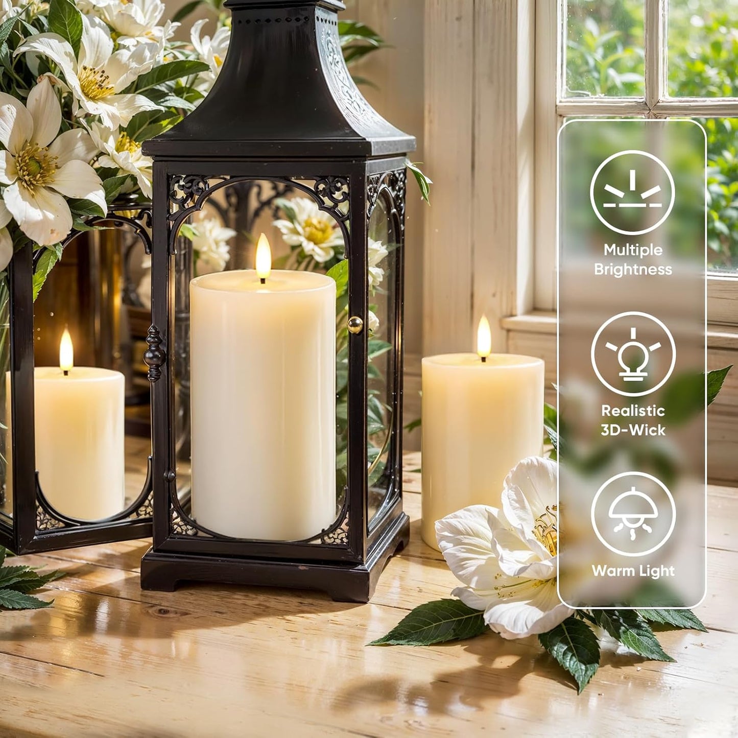 Homemory White Flameless Candles Battery Operated with Remote Timer, 3x3 Real Wax LED Pillar Candle for Home Fireplace Bedroom Living Room Party, Set of 3
