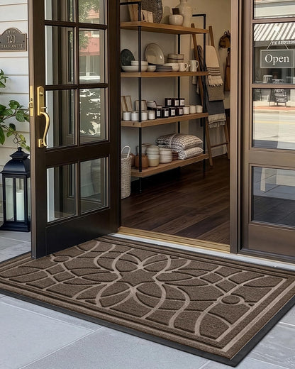 DEXI Front Door Mat Outside Entrance, Heavy Duty Non Slip Low Profile Doormat for Entryway, Trap Dirt and Moisture Welcome Mats, Easy Clean, Patio, Garage, 3x2, Blue