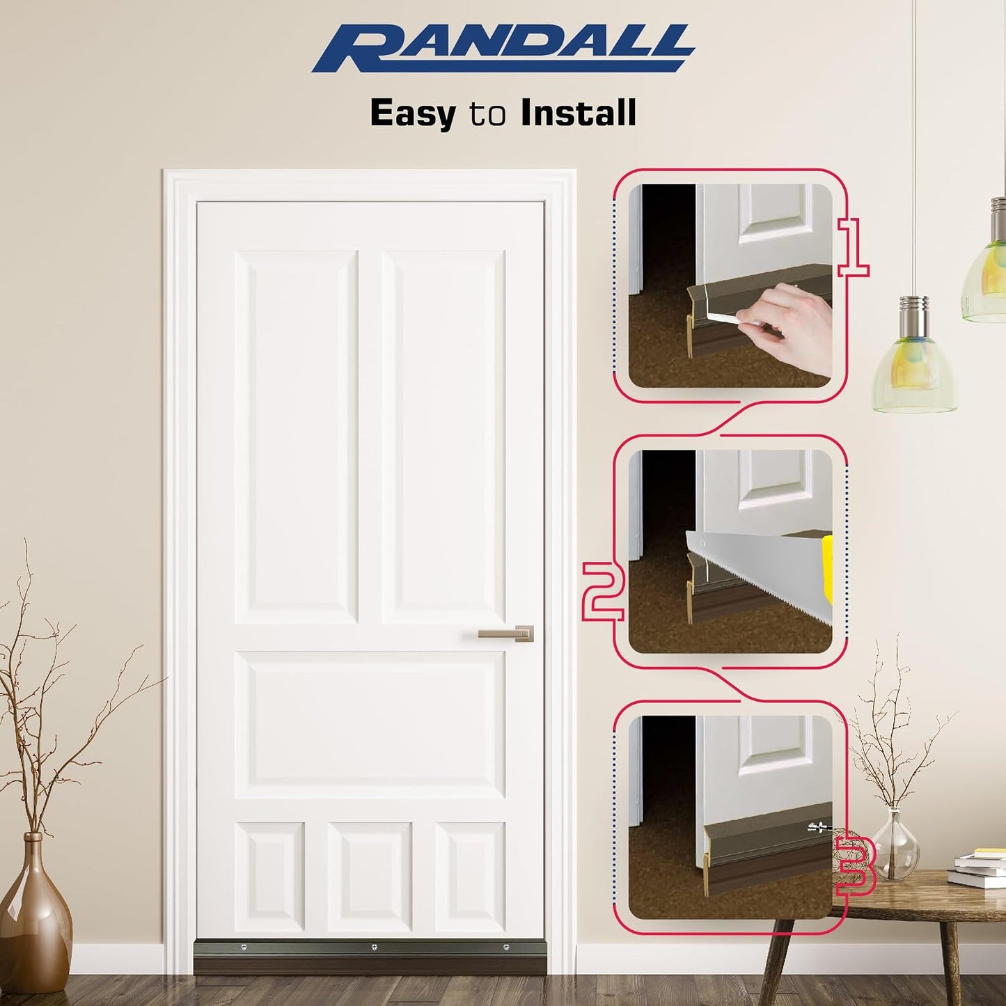 Randall Manufacturing V-63-BR All-Season Door Sweep, Heavy Duty Aluminum, Ideal for Residential & Commercial Use, Easy Installation with Heavy Rubber Seal, Ensure Comfort and Security (3 FT, Brown)