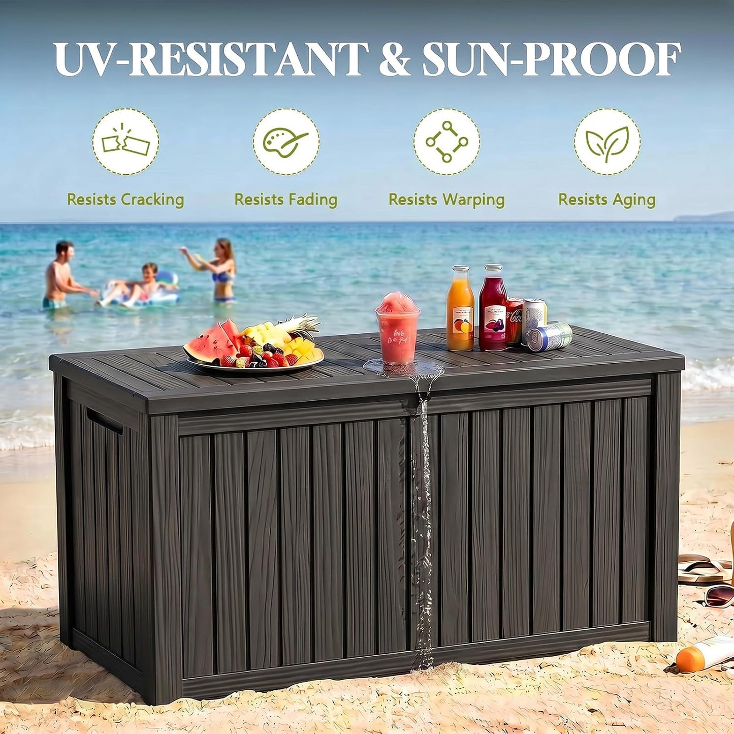 Waterproof Outdoor Storage Box Outside Deck Box Lockable Resin Bench UV Resistant Furniture Cushion Pool Tool Float Bin Patio Garden Porch (Black, 120 Gallon)