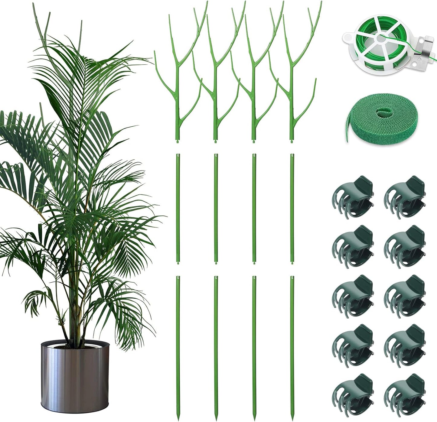 ROADPLUM 4 Pack 39.37" Detachable Twig Plant Support Stakes Set, Blends in to Plant, Branch Plant Sticks with Orchid Clips Twist Plant Ties, Twig Trellis for Indoor Outdoor Plants Potted Plants Flower