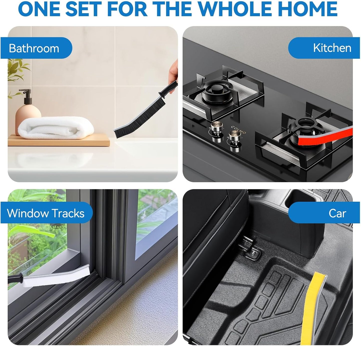 10-Pack Crevice Cleaning Brush Set for Tight Spaces | Wave-shaped handles & composite bristles. Deep clean window tracks, bathroom grout, and narrow gaps effortlessly.