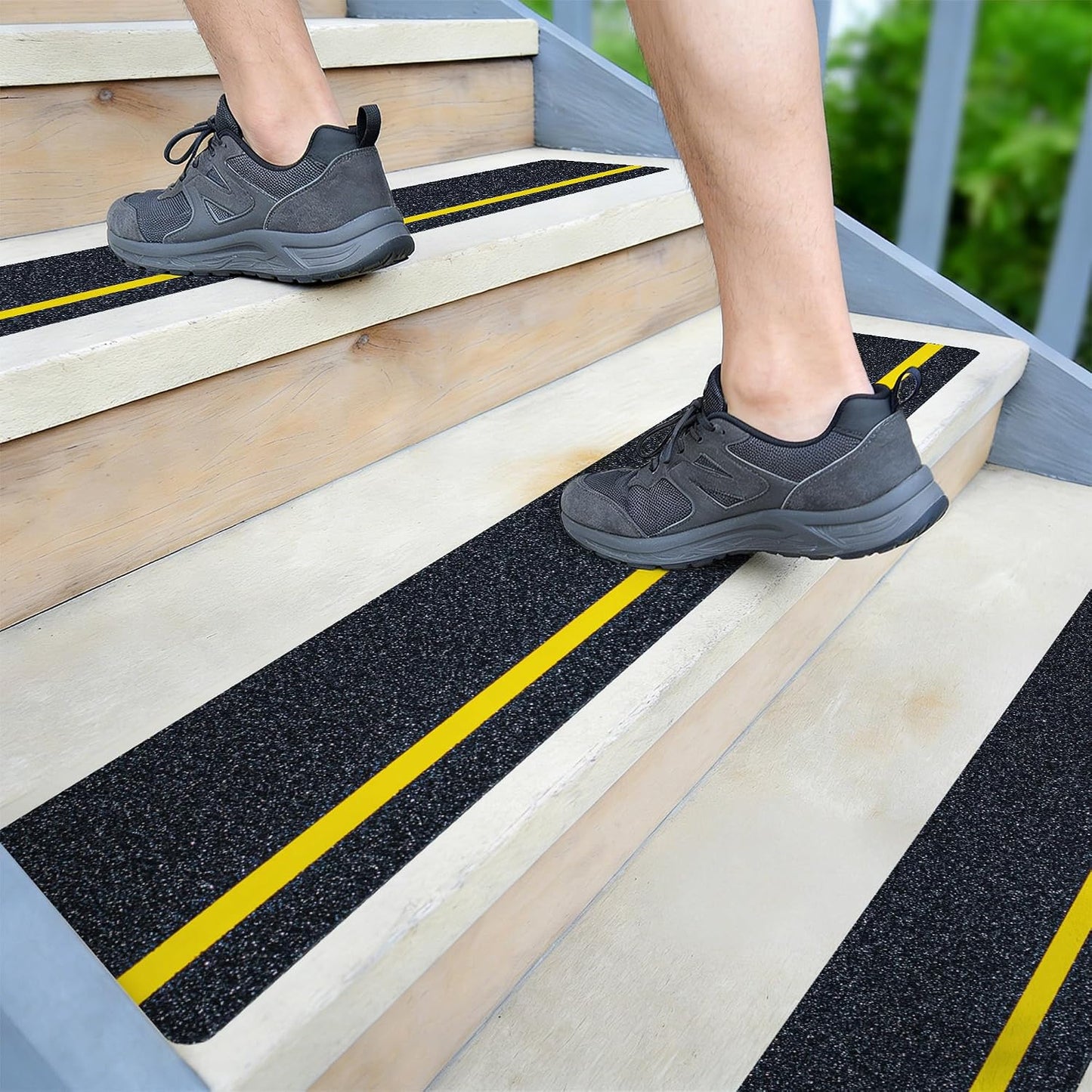 LifeGrip Anti Slip Traction Treads 10 Pack, 6"x32" with Glow in Dark Stripe, Best Grip Tape Grit Non Slip, Outdoor Non Skid Tape, High Traction Friction Abrasive Adhesive for Stairs Step