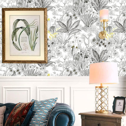 Wudnaye Boho Peel and Stick Wallpaper Catus Wallpaper 17.7" x 118.1"Vintage Floral Wallpapers Peel and Stick Botanical Removable Wall Paper Boho Self Adhesive Contact Paper for Bathroom Cabinets