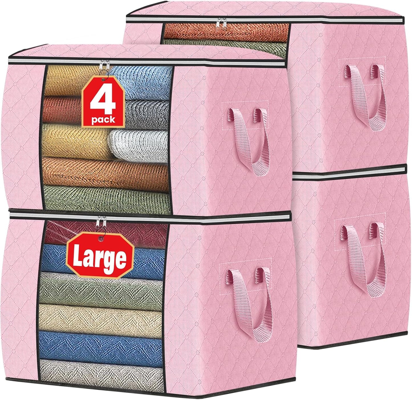 Fab totes 6 Pack Storage Bags for Clothes and Blanket, Foldable Closet Organizers and Storage with Zippers, Clear Window and Handles, Fabric Storage Bins for Sweater, Comforter, Bedding,Linen Sheets