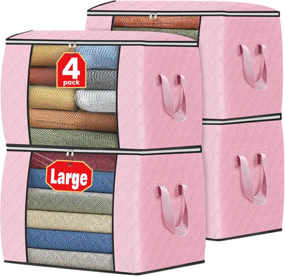 Fab totes 6 Pack Storage Bags for Clothes and Blanket, Foldable Closet Organizers and Storage with Zippers, Clear Window and Handles, Fabric Storage Bins for Sweater, Comforter, Bedding,Linen Sheets
