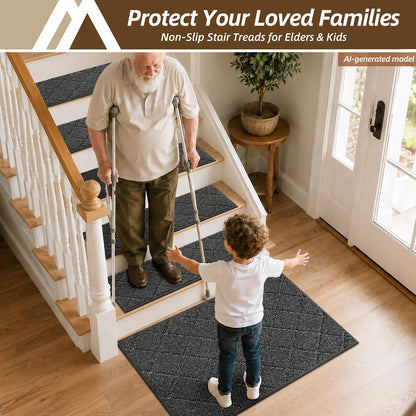 COSY HOMEER Edging Stair Treads Non-Slip Carpet Mat 28inX9in Indoor Stair Runners for Wooden Steps, Edging Stair Rugs for Kids and Dogs, 100% Polyester TPE Backing(4pc, Beige)