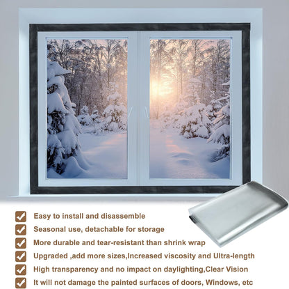 Window Insulation Kit for Winter Adjustable Plastic Insulated Window Cover Sealer Reusable Thermal Thicken Clear Insulation Wrap Transparent Film with Hook and Loop Tape for Winterizing 48'' x 63''