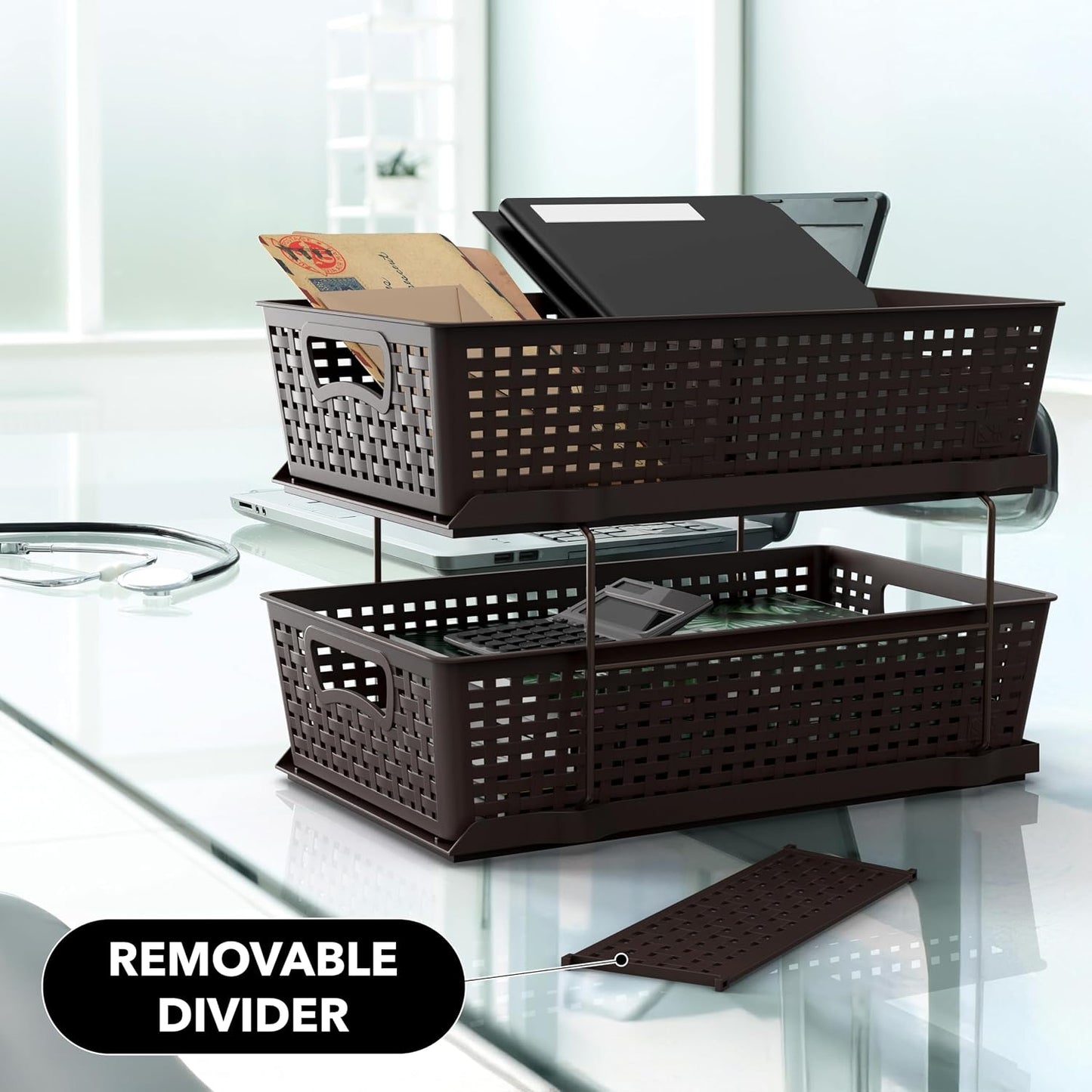 Simple Houseware 2 Tier Bathroom Organizer Tray Pull-Out Sliding Drawer/Under-Sink Storage, Clear