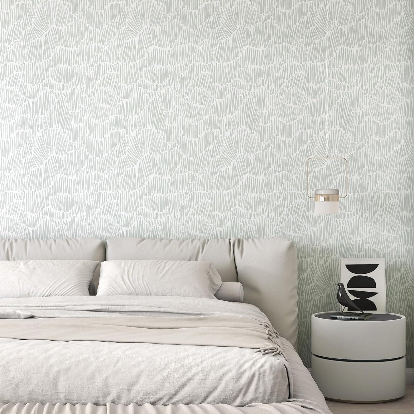 Theper Beige Wallpaper 17.3"×78.8" Modern Striped Peel and Stick Wallpaper Boho Removable Self Adhesive Wall Paper for Bedroom Waterproof White and Gold Contact Paper for Cabinets Vinyl
