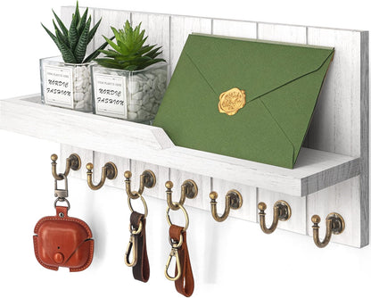 Rebee Vision Decorative Key Holder Wall Mount - Rustic Key Holder for Wall with Shelf and Mail Organizer for Living Room Decor - Home Essentials for Home Improvement (Brown, 3.54" x 10" x 7.28")