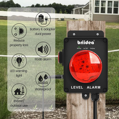 Sump Pump Alarm, Briidea Indoor/Outdoor High Water Septic Tank Alarm with 110dB Loud Alarm and Large LED Indicator, 10ft Level Float Switch, Ideal for Septic Sump Pump Pond Water Tank