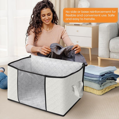Fab totes 6 Pack Storage Bags for Clothes and Blanket, Foldable Closet Organizers and Storage with Zippers, Clear Window and Handles, Fabric Storage Bins for Sweater, Comforter, Bedding,Linen Sheets