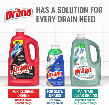 Drano Max Gel Drain Clog Remover & Cleaner, Fast-Acting to Unclog Standing Water & Remove Hair, Grease & Food Blockages, Safe for all Pipes & Septic, Kitchen Sinks, Bathroom Showers & Tubs, 32 Oz