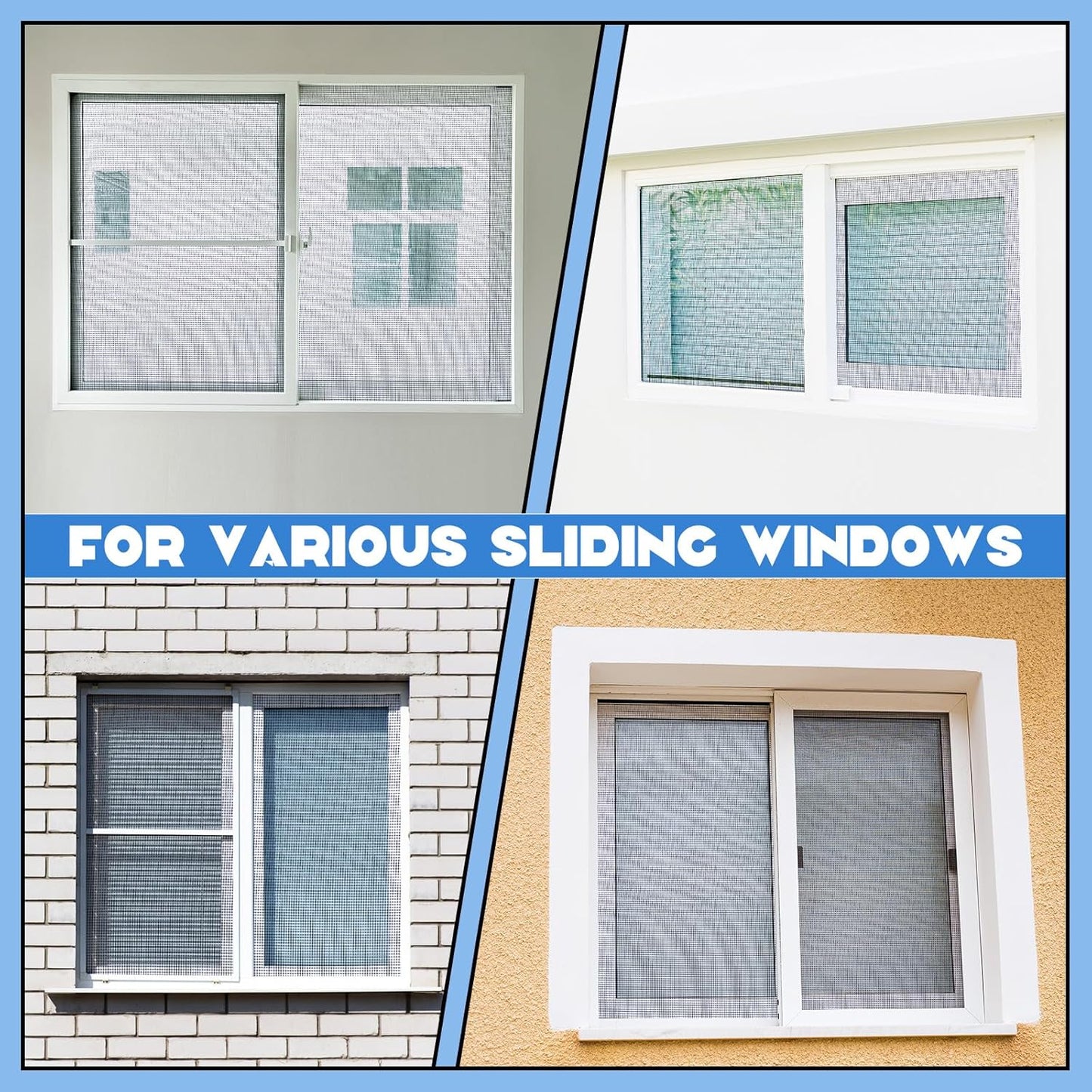 Yaocom 4 Pack Window Screen Kit 3/4 x 5/16 Inch Aluminum Frame with Corners, Spline, Springs, Pull Tabs, Screen Mesh and Screen Rolling Tool 32'' x 32''