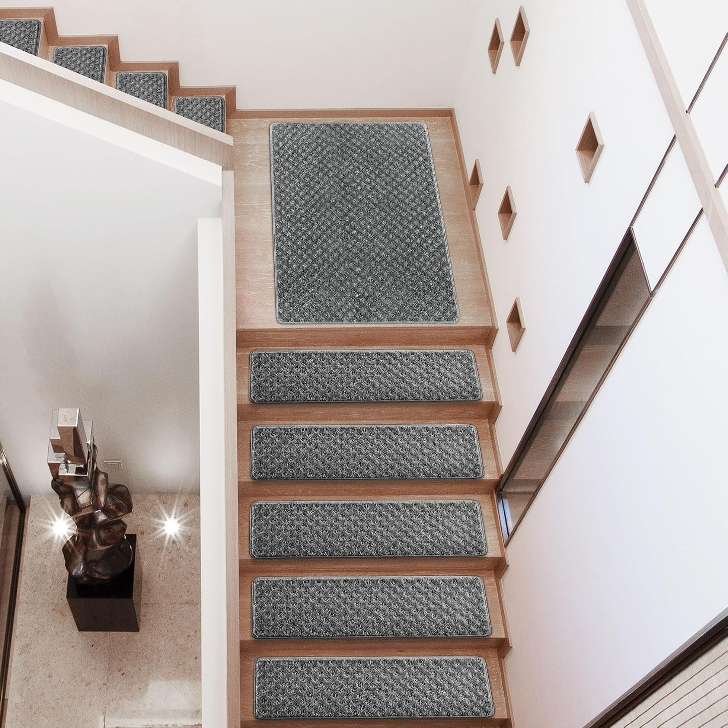 PURE ERA Carpet Stair Treads Tape Free Non Slip Indoor Stair Carpet Stair Protectors Pet-Friendly Non-Slip Skid Resistant Washable Reusable 8" x 30"(2 Pieces,Black)