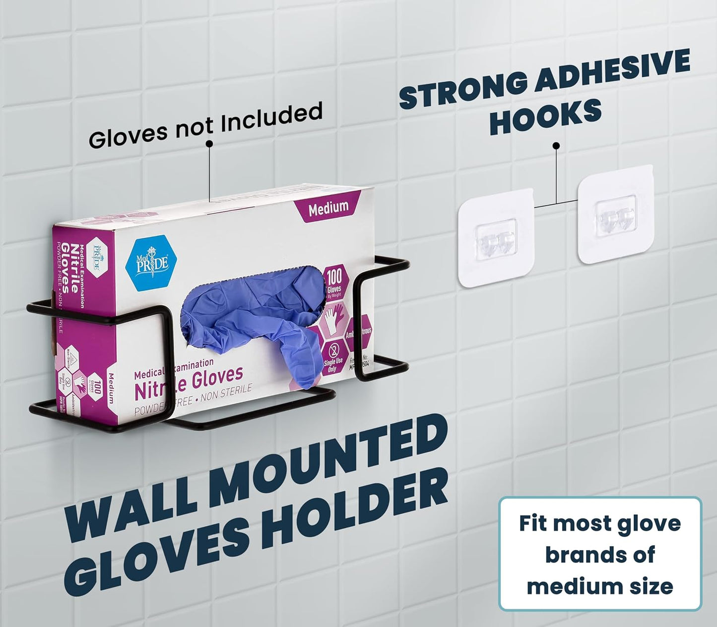 Alpine Industries Single Box Wire Wall Mount Glove Dispenser - Mounted Organizer Rack for Disposable Surgical Glovebox & Tissue Boxes - Hanging Lab & Kitchen Storage (White, 1 Box)