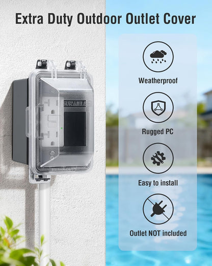 SURAIELEC Outdoor in-Use Outlet Cover, 1-Gang Weatherproof PC Receptacle Cover, Extra-Duty, Horizontal/Vertical Mount, Compatible with GFCI, Duplex Outlets and Switches for Outdoor Use, Black, 1-Pack