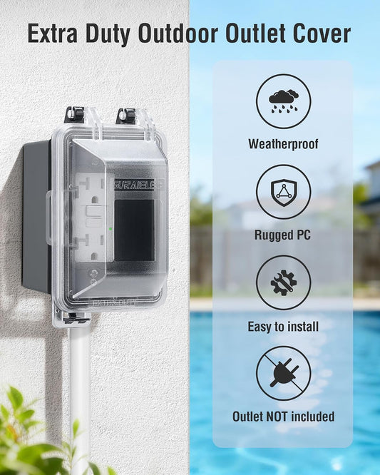 SURAIELEC Outdoor in-Use Outlet Cover, 1-Gang Weatherproof PC Receptacle Cover, Extra-Duty, Horizontal/Vertical Mount, Compatible with GFCI, Duplex Outlets and Switches for Outdoor Use, Black, 1-Pack