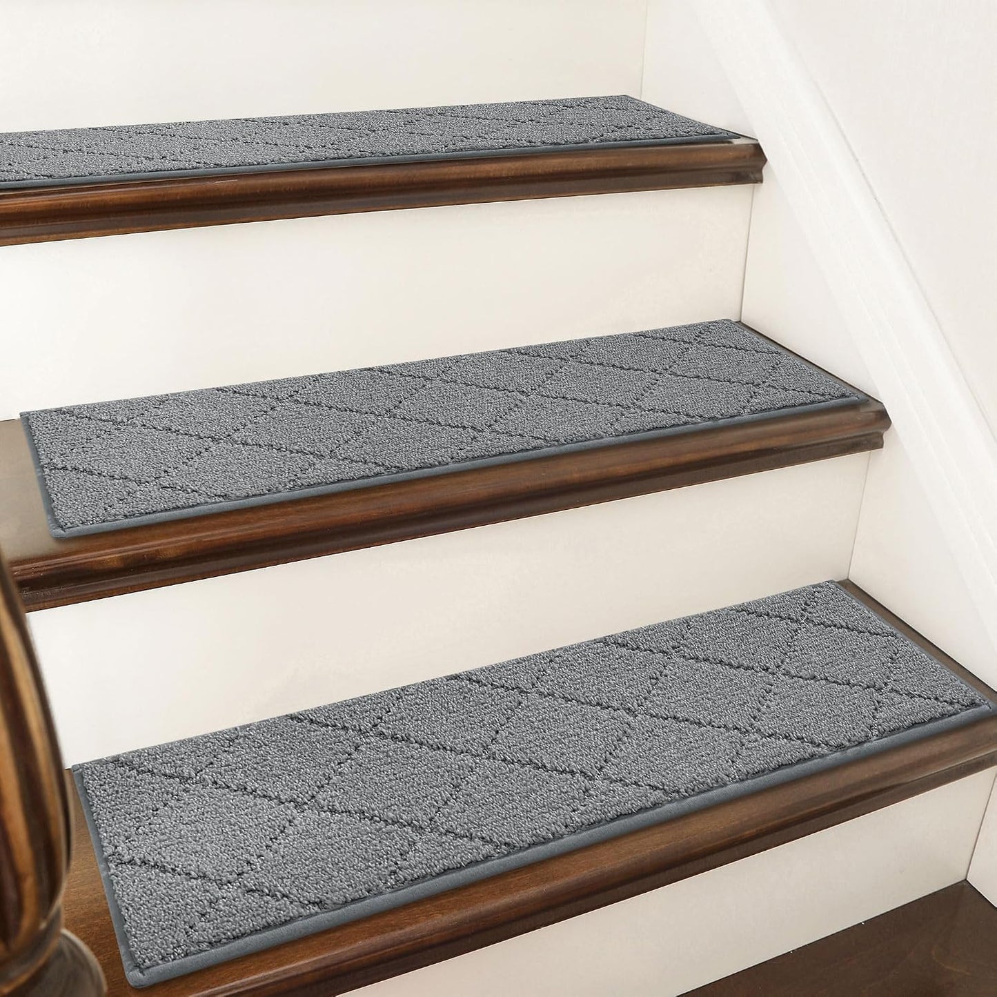 COSY HOMEER Edging Stair Treads Non-Slip Carpet Mat 28inX9in Indoor Stair Runners for Wooden Steps, Edging Stair Rugs for Kids and Dogs, 100% Polyester TPE Backing(4pc, Beige)