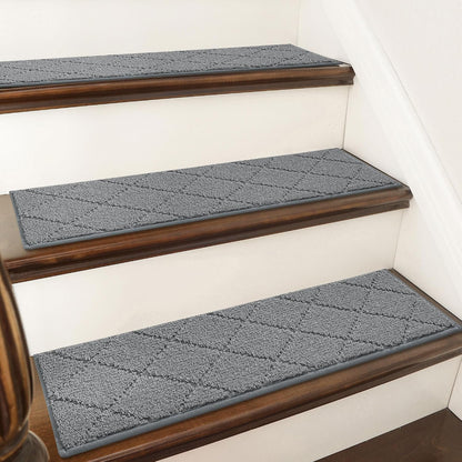 COSY HOMEER Edging Stair Treads Non-Slip Carpet Mat 28inX9in Indoor Stair Runners for Wooden Steps, Edging Stair Rugs for Kids and Dogs, 100% Polyester TPE Backing(4pc, Beige)
