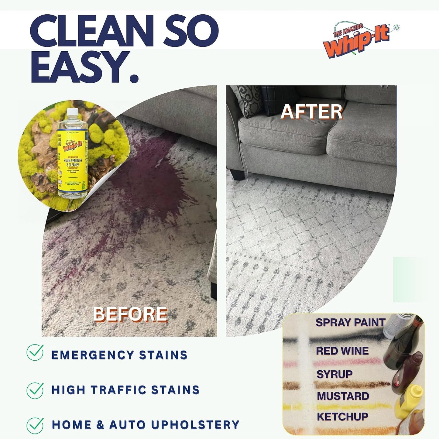 Whip It Cleaner Concentrate, Multi Purpose Stain Remover, Plant Based Enzyme Cleaner, Cleaning Food, Grease, Coffee, Wine, Baby Stains, Over 500 uses, Made in the USA, 1 Gallon,128-ounce
