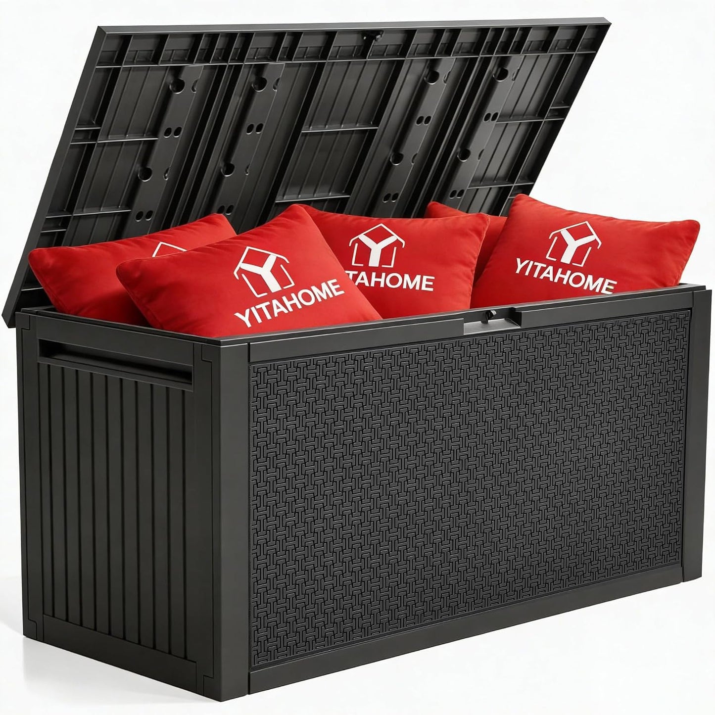 YITAHOME 100 Gallon Large Outdoor Deck Box | Waterproof Resin Storage Box, Lockable Indoor Outdoor Storage Container for Patio Furniture Cushions, Pool Accessories