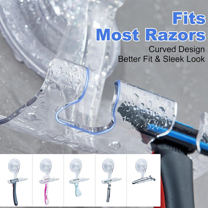 ANDGOO Suction Cup Razor Holder for Shower, 2 Pack Powerful Suction Cup Hooks for Towel, Loofah, Shaver, Wreaths, No-Damage Wall Hanger for Bathroom, Kitchen, No Drilling, Easy Install, Clear