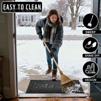 Yimobra Welcome Mat, Heavy Duty Sturdy Door Mats for Home Entrance Outdoor Indoor, Front Doormat for Outside Patio Floor Entry Porch Garage Office, Waterproof, Low Profile, 29.5x17, Black Grey