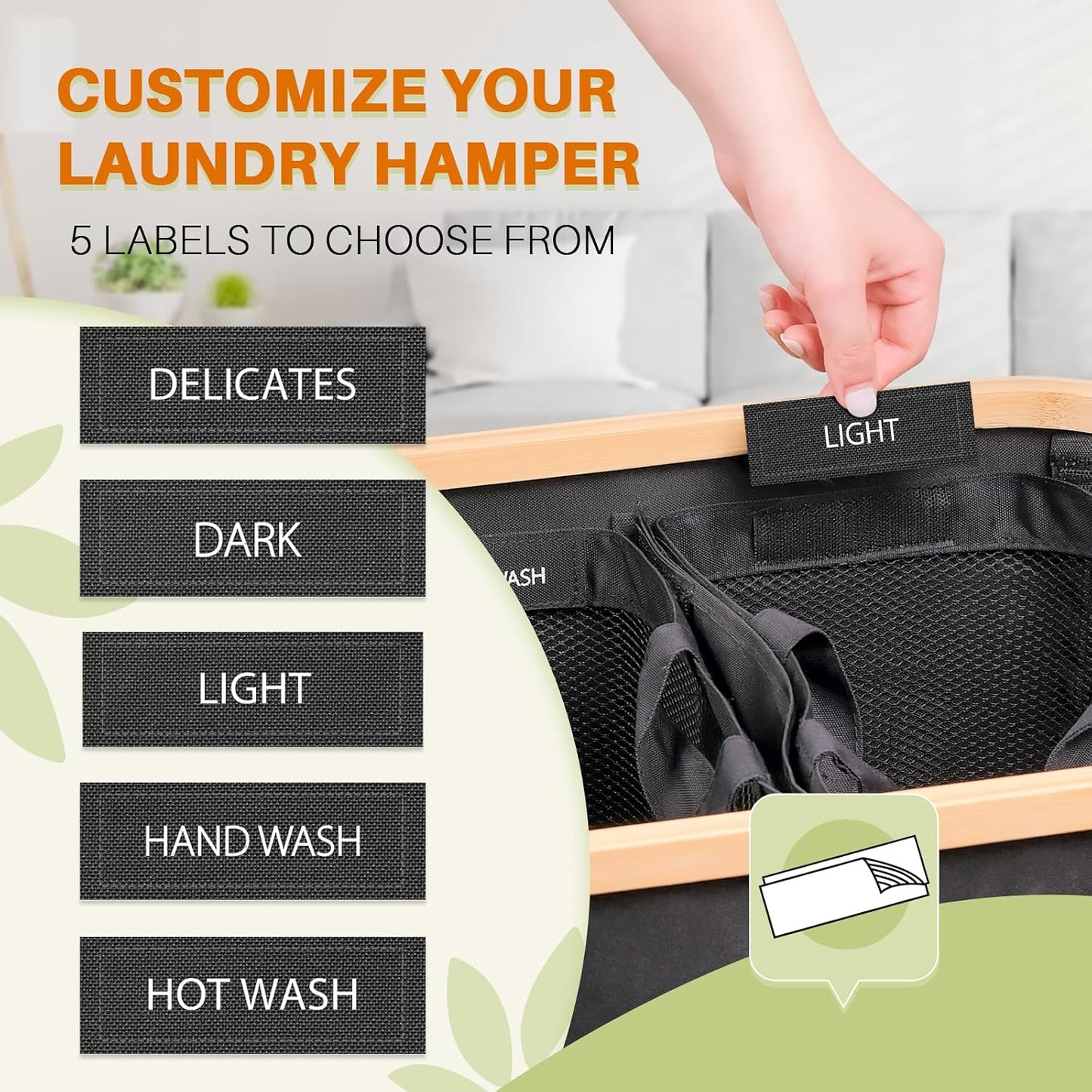 160L Laundry Hamper with Lid, 3 Section Laundry Basket with 3 Removable Bag | Clothes Hampers for Laundry with Bamboo Frame Handle, Large Dirty Clothes Hamper for Laundry Room, Bathroom, Bedroom, Black