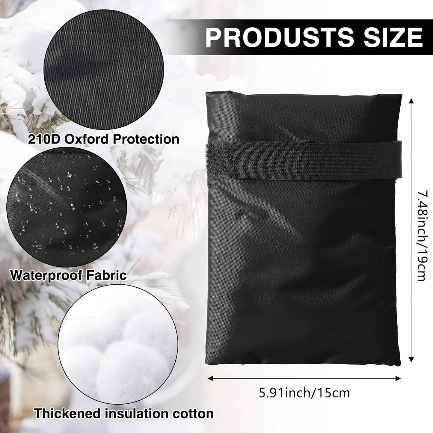 2 PACK Outdoor Faucet Cover Socks for Winter Freeze Protection Thickened Outside Garden Faucet Socks 5.9" W x 7.5" H (Black)