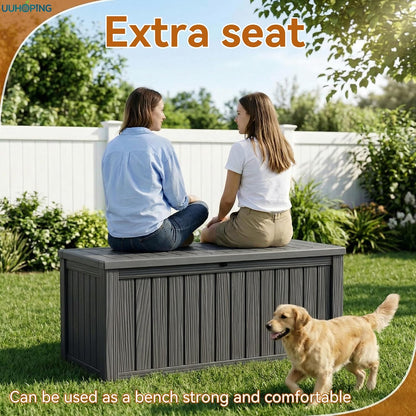 230 Gallon Large Outdoor Storage Box Waterproof, UV Resistant Resin Deck Box with Hydraulic Rod & Lockable Latch for Patio Furniture, Outside Storage Box for Garden Tools, Patio Cushions, Black
