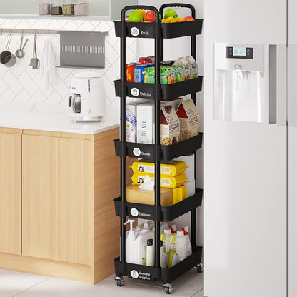 Laiensia 3-Tier Rolling Cart with Wheels,Multifunction Utility Storage Carts, Kitchen Storage Organizer,Mobile Shelving Unit for Bathroom,Laundry,with Classified Stickers,White