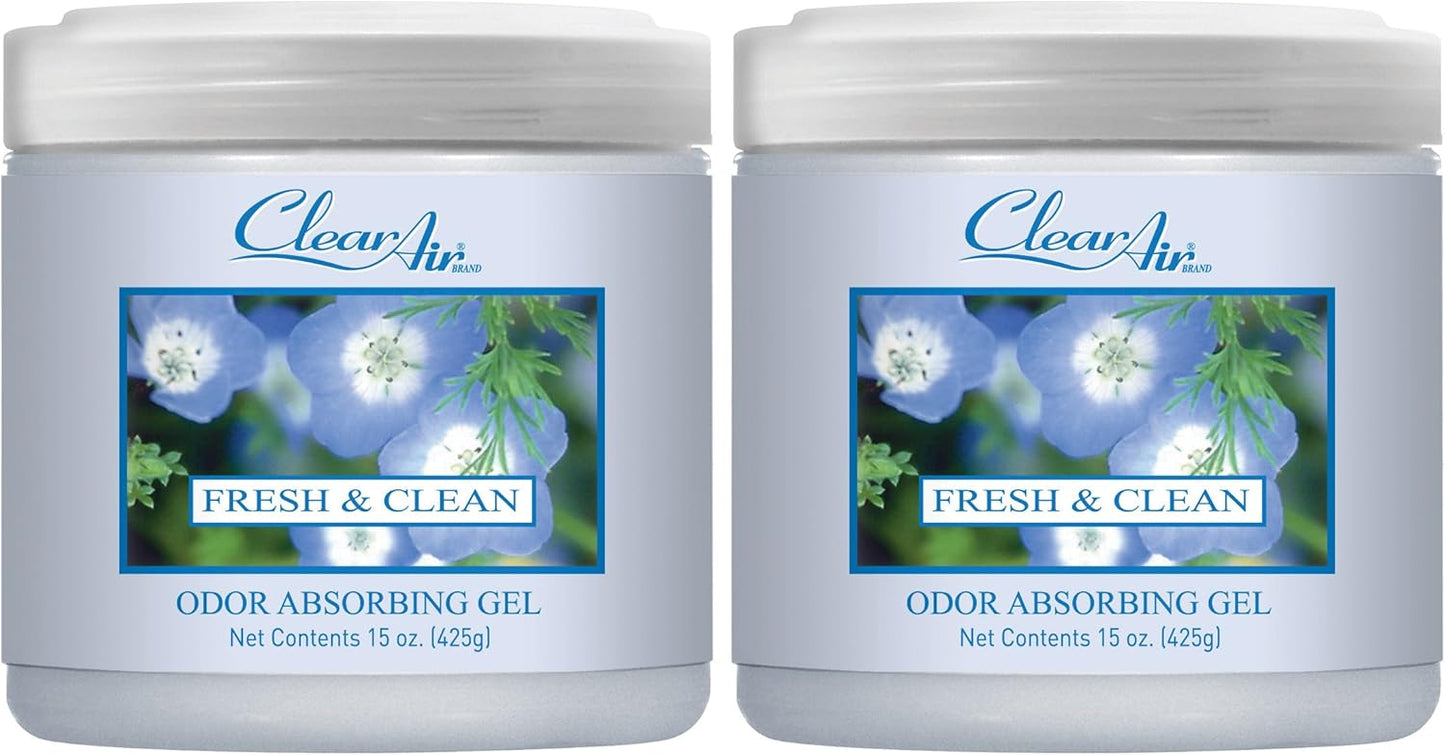 Clear Air 15oz Gel Odor Eliminator - Absorb & Remove Strong Odors from Pets, in Bathrooms, Basements, Garage, Cars, RVs & Boats - Eliminate Tough Odors with Essential Oils (Spring Rain, 2-Pack)