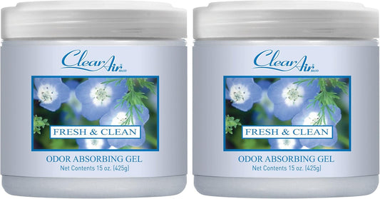 Clear Air 15oz Gel Odor Eliminator - Absorb & Remove Strong Odors from Pets, in Bathrooms, Basements, Garage, Cars, RVs & Boats - Eliminate Tough Odors with Essential Oils (Spring Rain, 2-Pack)