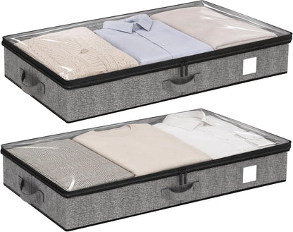 Fixwal Under Bed Storage Containers 4 Pack, Reinforced Underbed Organizer Below 4.5 Inches Low Profile Clothes Storage Bins with Sturdy Sidewalls and Bottom