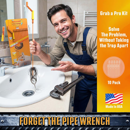 FlexiSnake Pro Drain Weasel Sink Snake Cleaner with New Molded Tip - 18″ - Drain Snake Clog Remover Tool with Rotating Handle & 5 Wand Refills - Easy to Use on Drains & Grates - Made in USA - 5-Pack