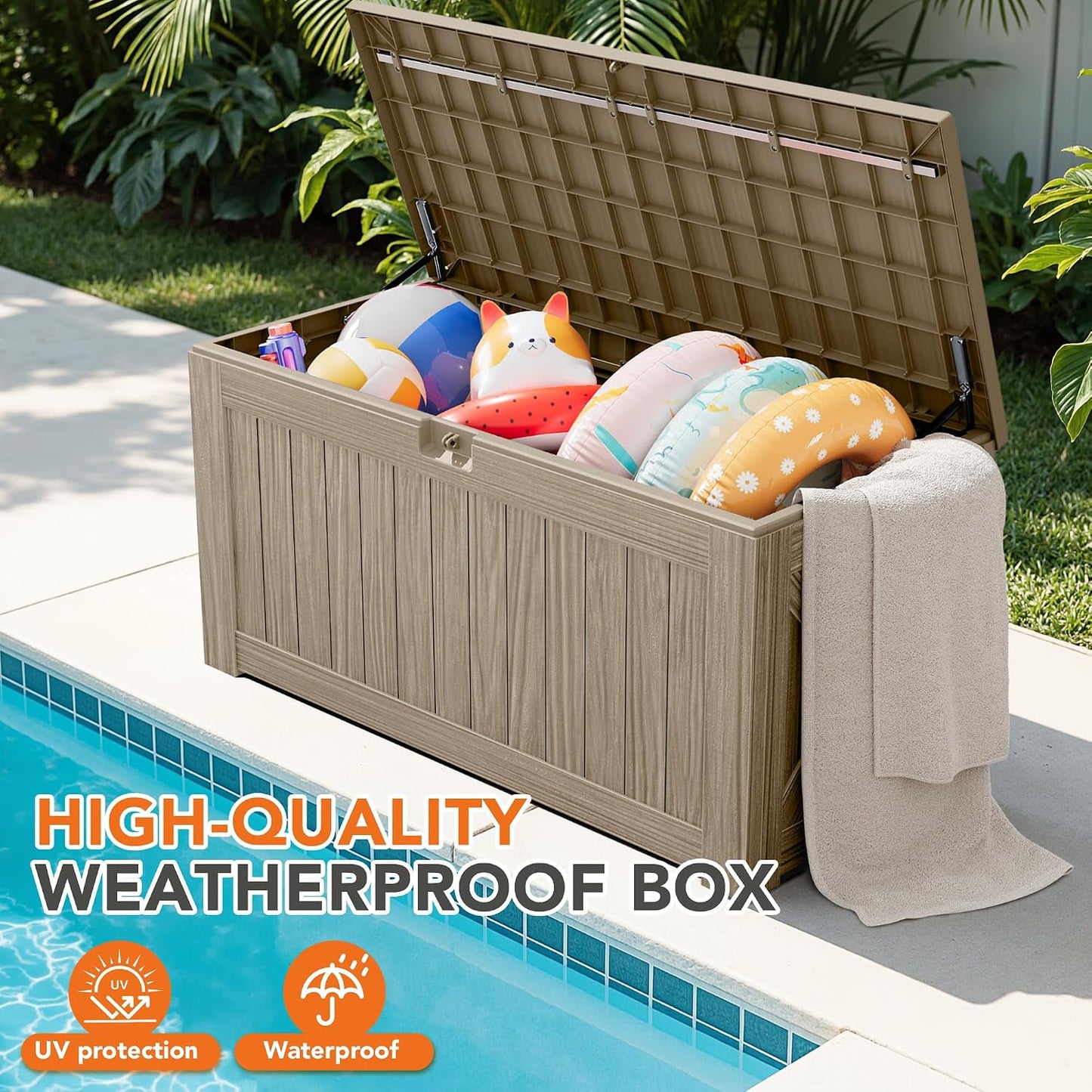 32 Gallon Deck Box Outdoor Indoor Waterproof Storage Box for Patio Furniture, Pool Accessories, Garden Tools, and Cushion Storage, Black