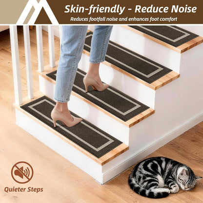 COSY HOMEER Soft Stair Treads Non-Slip Carpet Mat 28inX9in Indoor Stair Runners for Wooden Steps, Stair Rugs for Kids and Dogs, 100% Polyester TPE Backing 4pcs, Grey