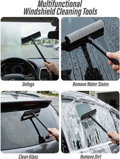 2 in1 Window Squeegee for Car, Window Cleaning Tool with 16inch Long Handle,Sponge Car Window Squeegee for Gas Station, Glass,Shower,Outdoor High Window Cleaning