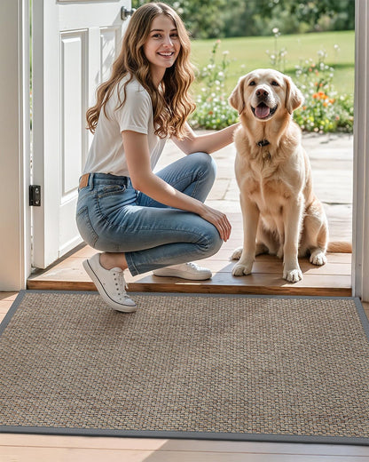 DEXI Ultra Thin Entryway Indoor Door Mat 24x36, Non Slip Rubber Backing Inside Entry Mat, Low Profile Easy Clean Dirt Trapper Doormat for Inside Entrance Patio, Beige