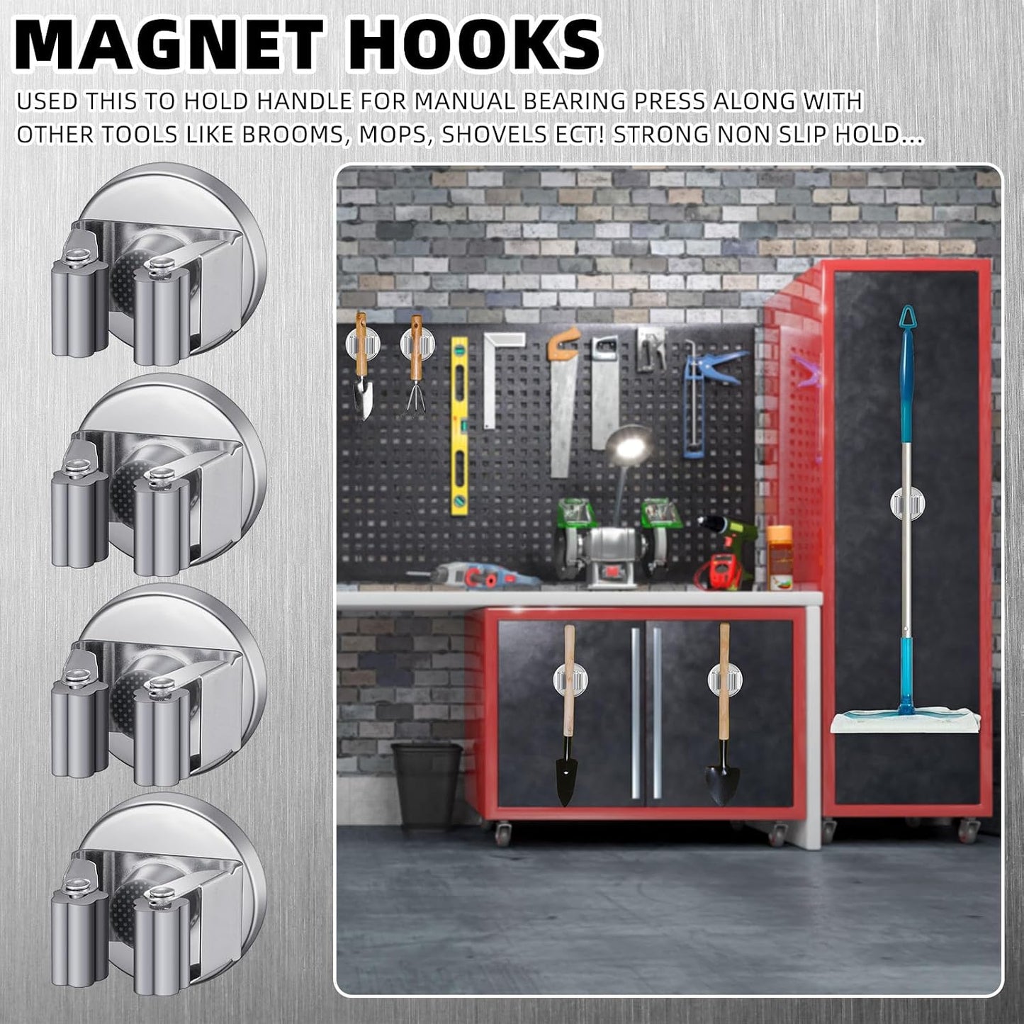Vercraft 2 Pcs Magnetic Mop Broom Holder Movable Magnetic Broom Holder Rack, Anti Slip Wall Mounted Utility for Cleaning Tools, Garage, Kitchen, Laundry, Garden (Black)