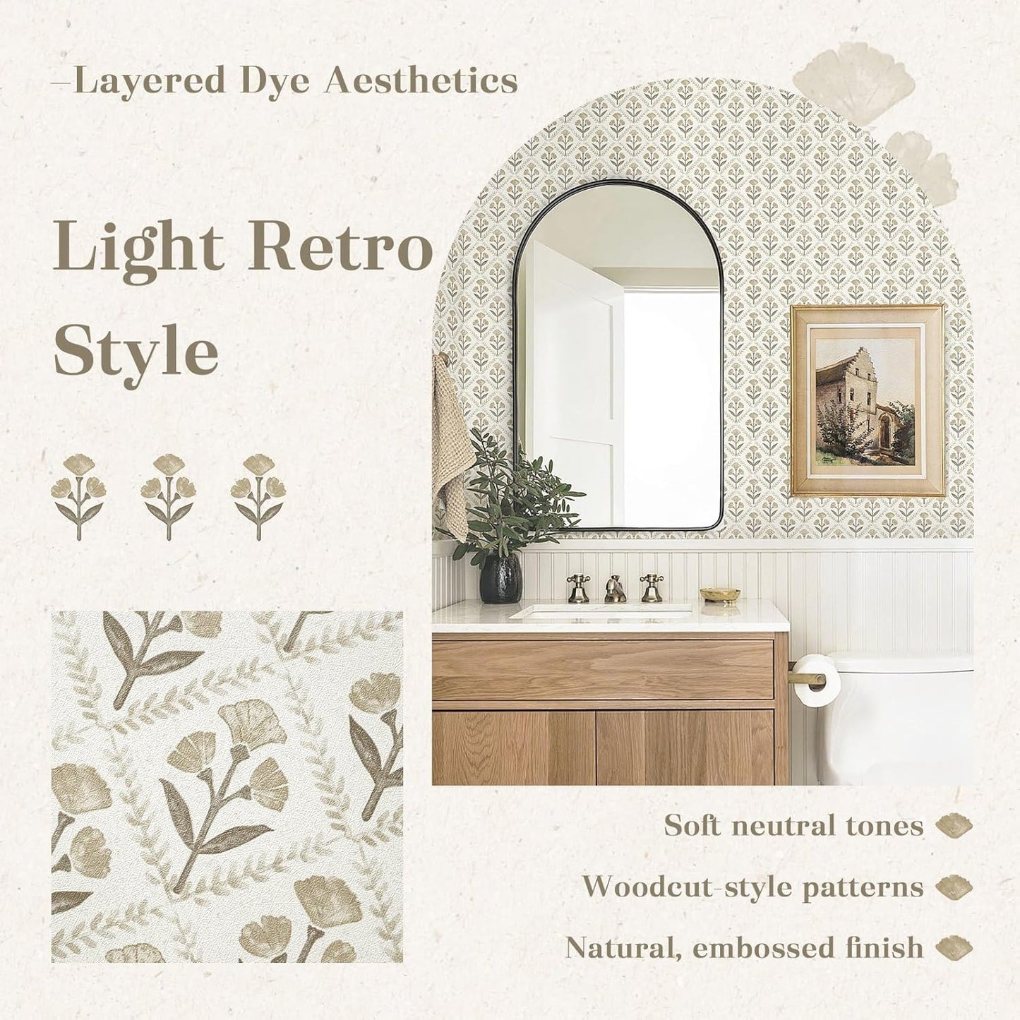 Dimoon 17.3''x78.7'' Peel and Stick Wallpaper Floral Cute Contact Paper Vintage Village Country Cottage Wallpaper Farmhouse Yellow Beige Renter Friendly Geometry Waterproof Embossed Kitchen Bedroom