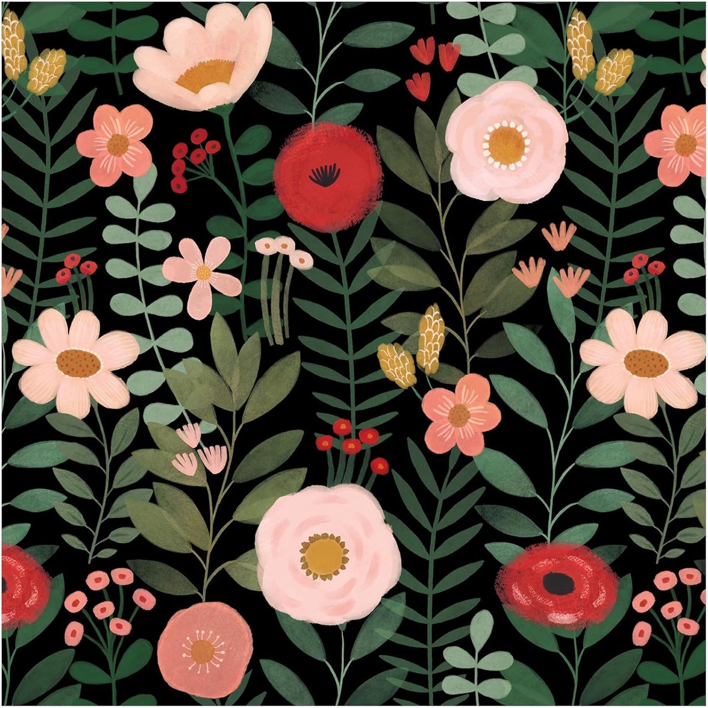 HAOKHOME Floral Peel and Stick Wallpaper Boho Vintage Wall Paper Removable for Bathroom Nursery Beige/Pink/Red Contact Paper 17.3in x 9.8ft